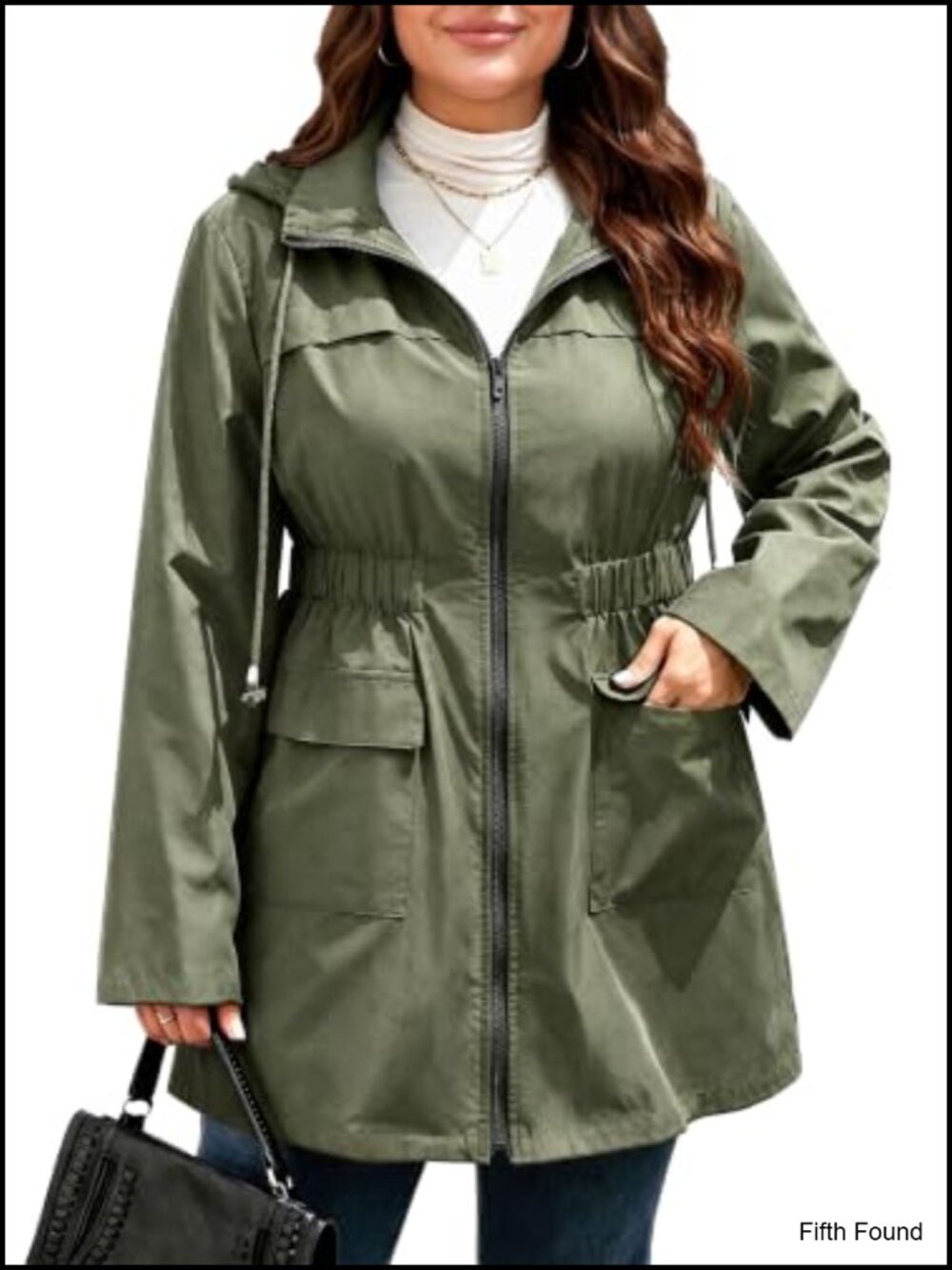 Plus Size Long Military Anorak Jacket Zip Hooded Windbreaker Utility Coat